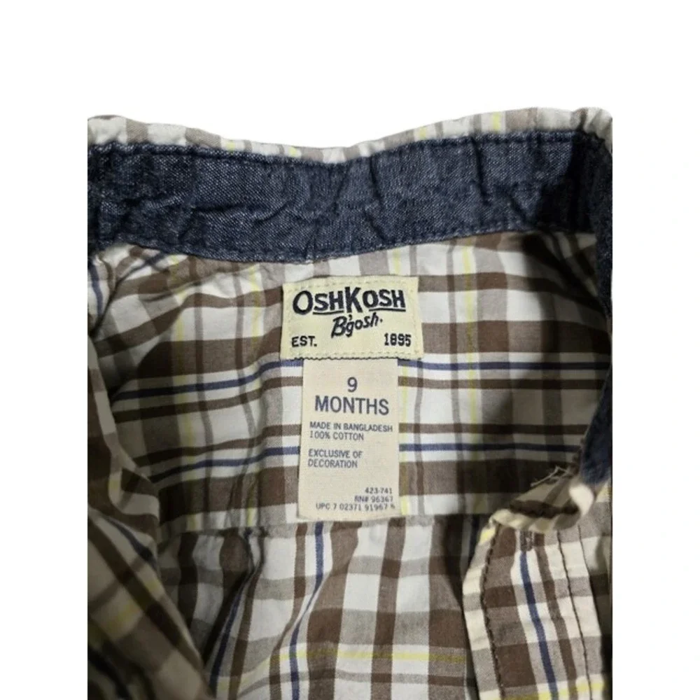 OshKosh Bgosh Toddler Boys Brown Plaid Long Sleeve Button Down Shirt Size 3T